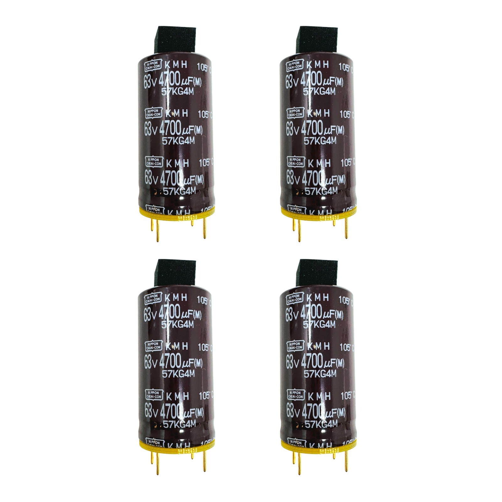 4 pcs Nippon Chemi-Con, 57KG4M KMH 63V 4700uF Snap In Capacitor 4 Pin