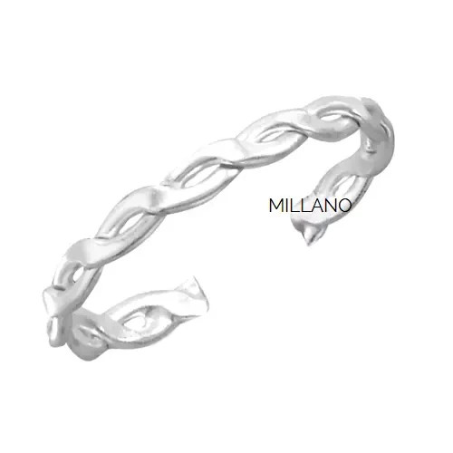 Genuine Sterling Silver Twist Braid Skinny Flat Band Adjustable Toe Ring Millano