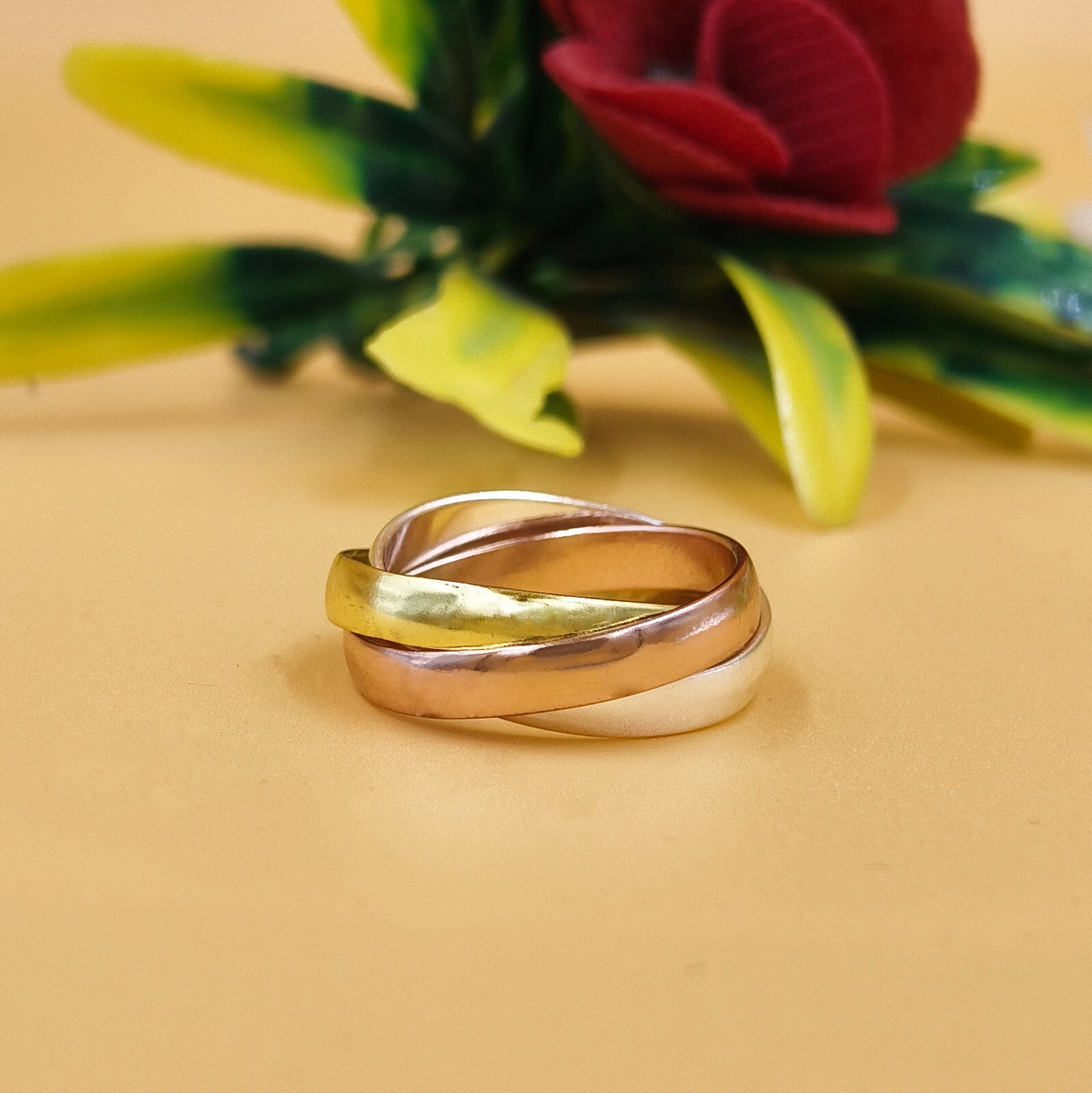 Multitone Russian Wedding Rings 925S terling Silver Interlocking Rolling Rings