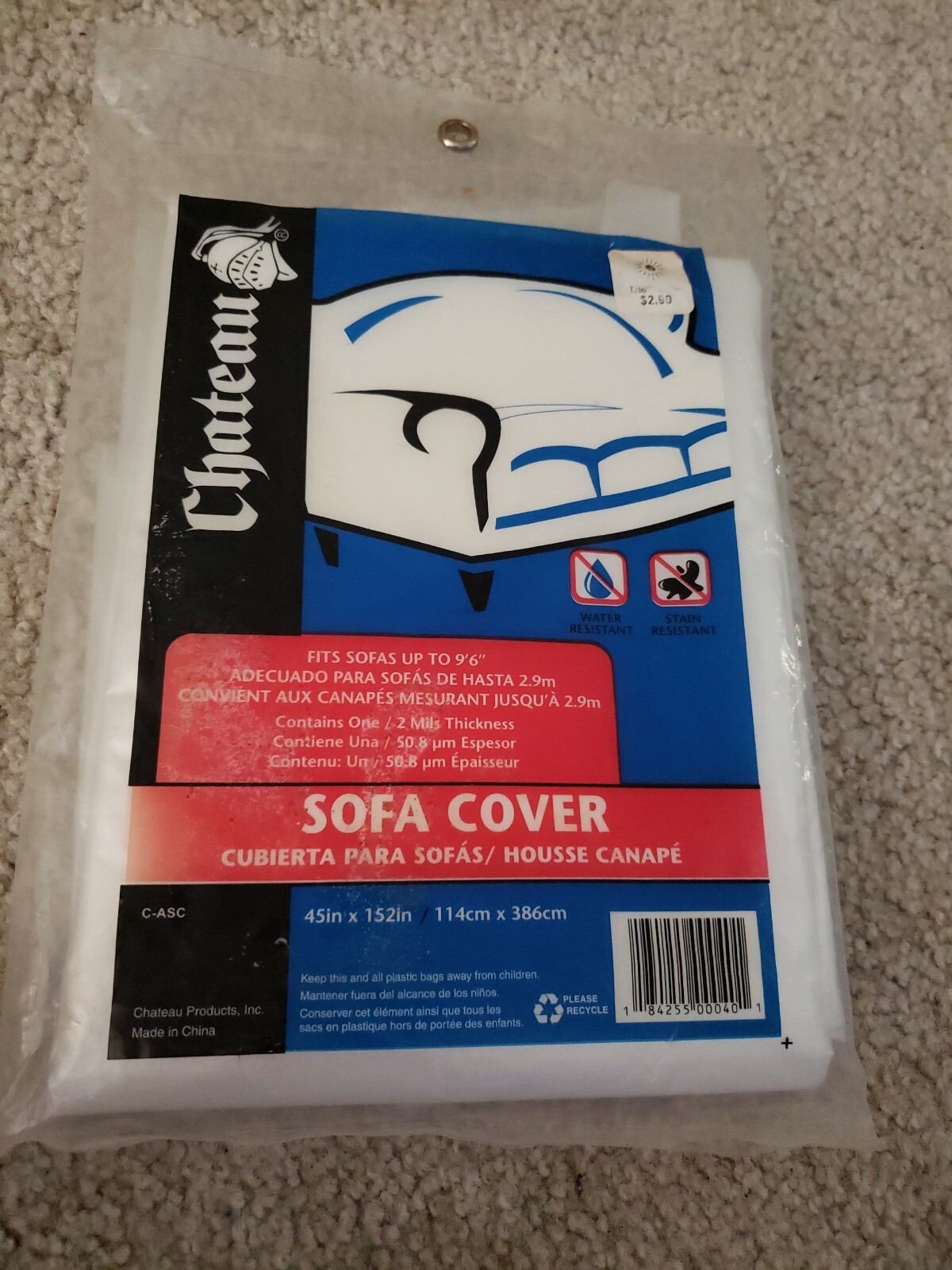 CHATEAU Protective Sofa Cover - 45" X 152" 2 Mil thick fits sofa up to 9'6" New