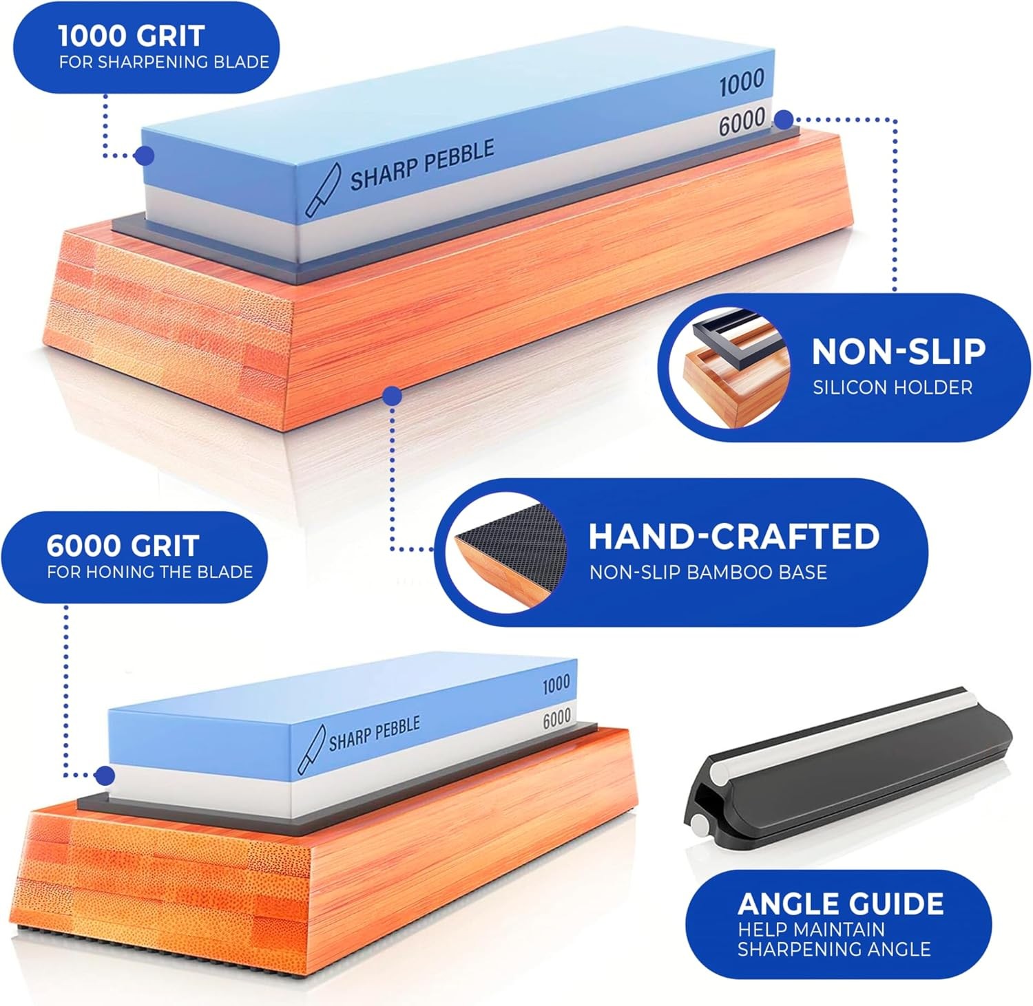 Sharp Pebble Premium Whetstone Knife Sharpening Stone 2 Small, Blue/White