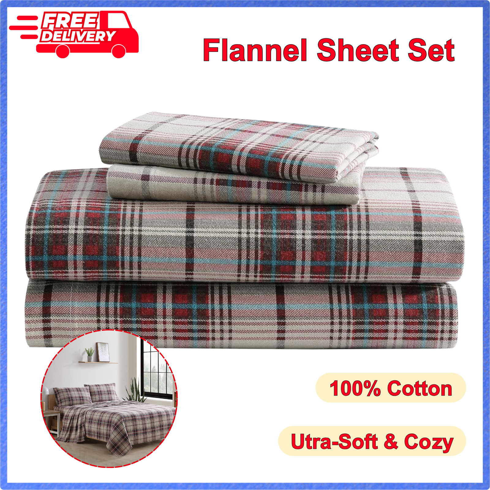 Eddie Bauer - Flannel Sheets Queen Size, Anti-Pilling & Wrinkle Resistant Cotton