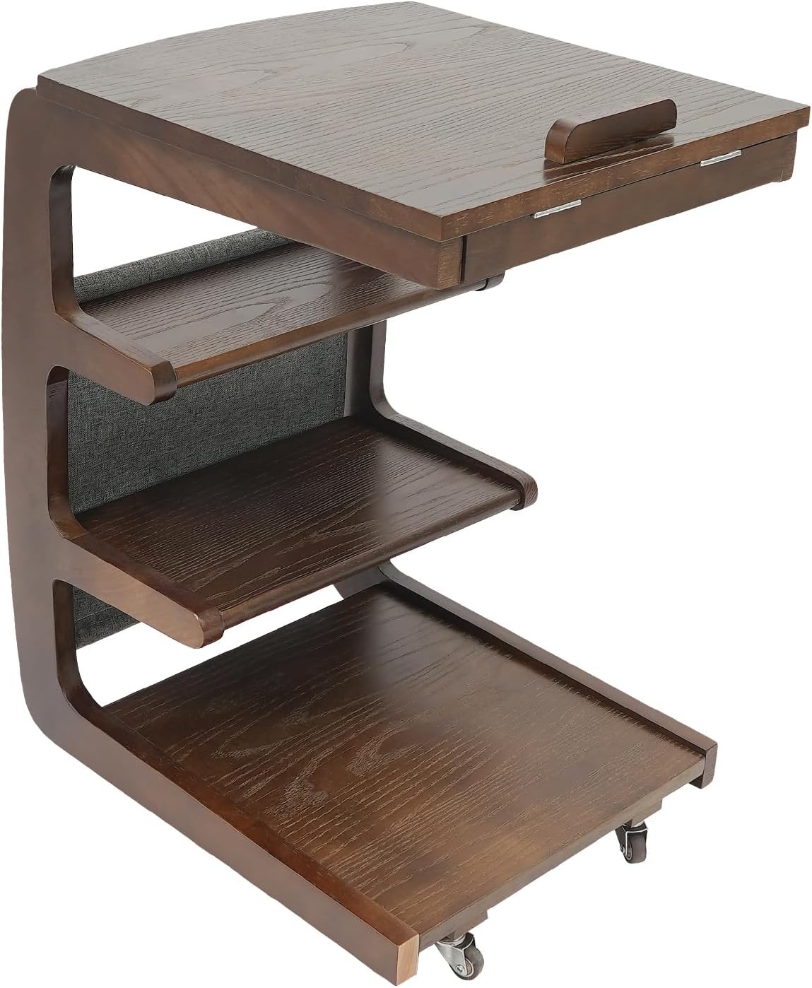 4-Tier C-Shaped End Table w/ Wheels End Table w/ Concealed Storage Compartment