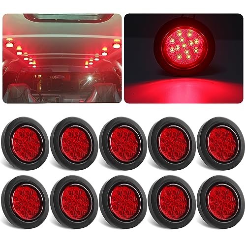 2.5 Inch Round LED Marker Lights 13 LEDs w/Reflectors, 10Pcs 2.5" Round Led Red