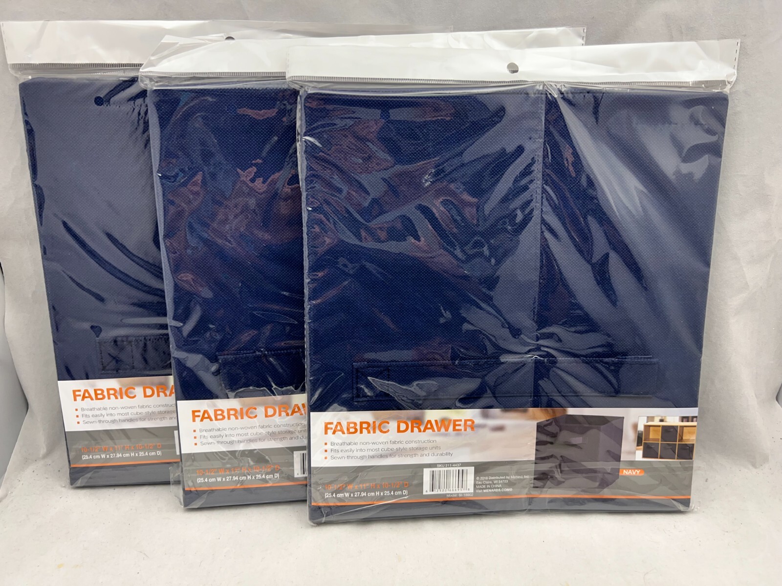 Lot of 3 Fabric Cube Drawers 10.5"W x 11"H x 10.5"D Navy Blue FAST SHIP!