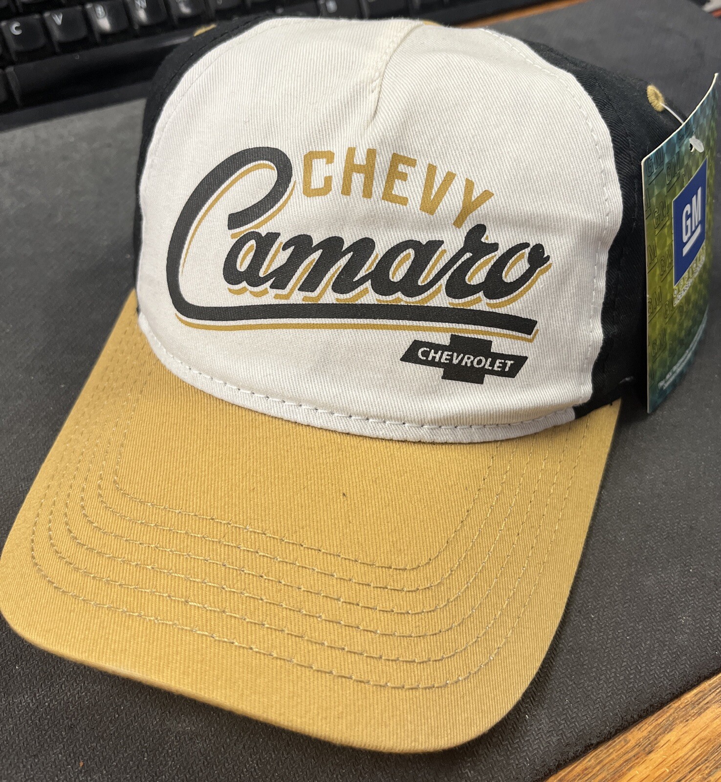 CHEVY CAMARO CHEVROLET BLACK/WHITE/GOLD HAT ADJUSTABLE CAP NEW WITH TAGS