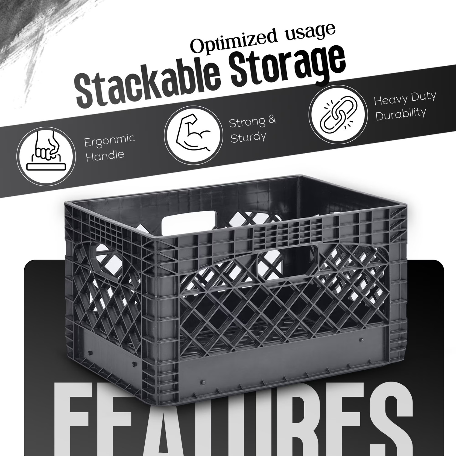 Juggernaut Storage 24QT Plastic Heavy-Duty Milk Crate, Black, 3 Pack