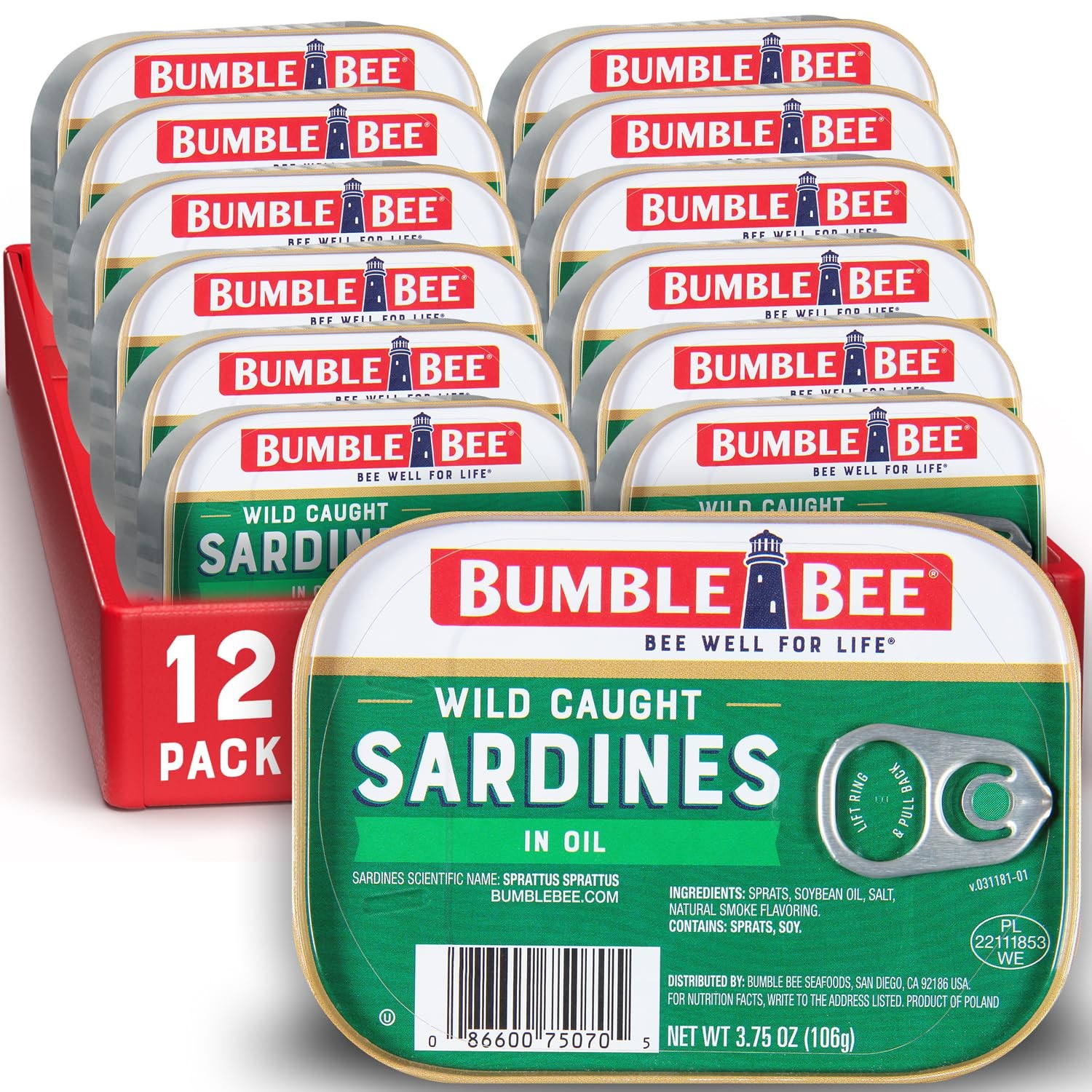 Bumble Bee Sardines in Oil, 3.75 oz Tin (Pack of 12) Ounce