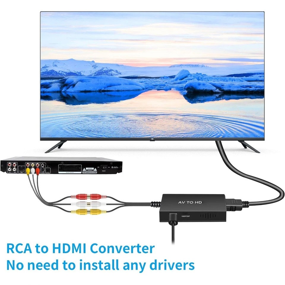 RCA to HDMI Converter, Analog Composite to HDMI Adapter Compatible VCR,DVD,VHS
