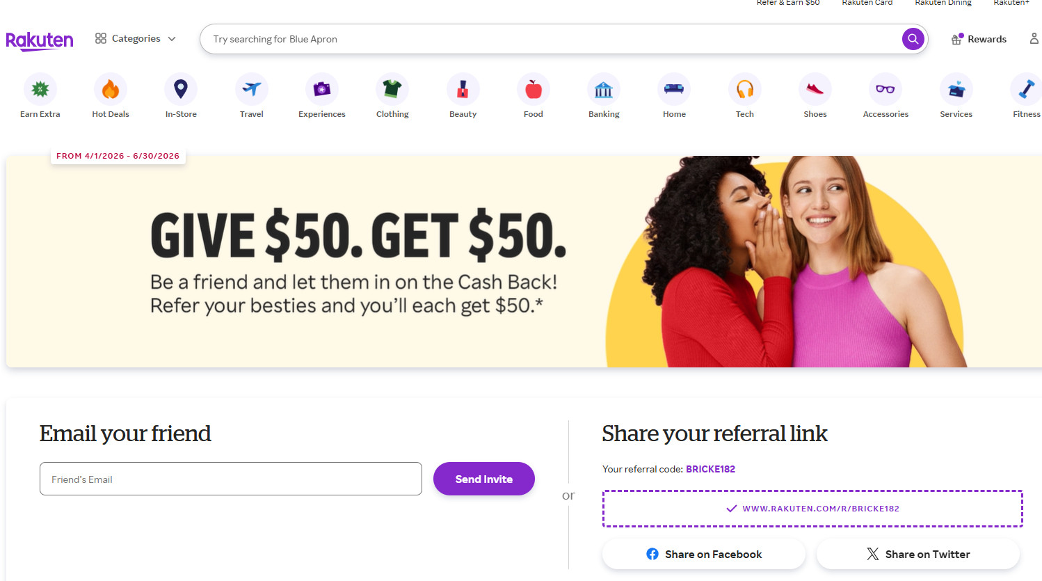 Rakuten Get $50 Cash Back Bonus Instantly When You Sign Up