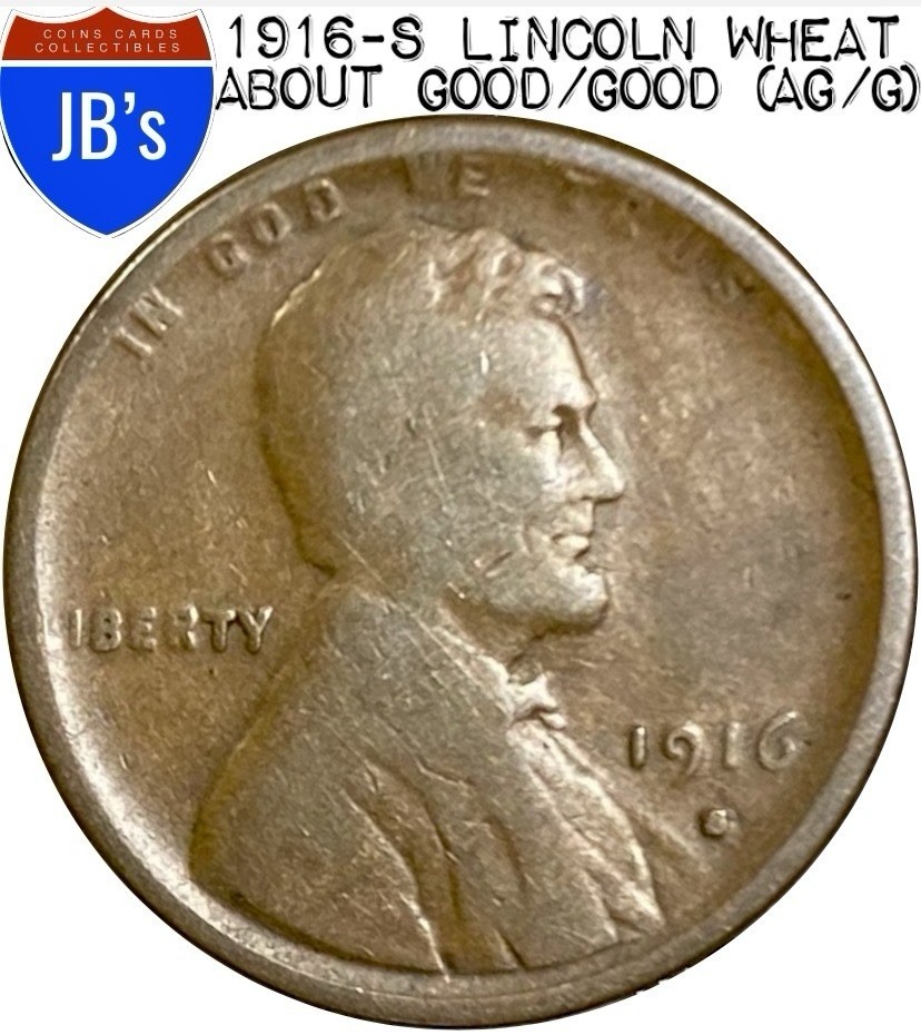 1916-S Lincoln Wheat Cent Penny 1c - About Good/Good (AG/G)