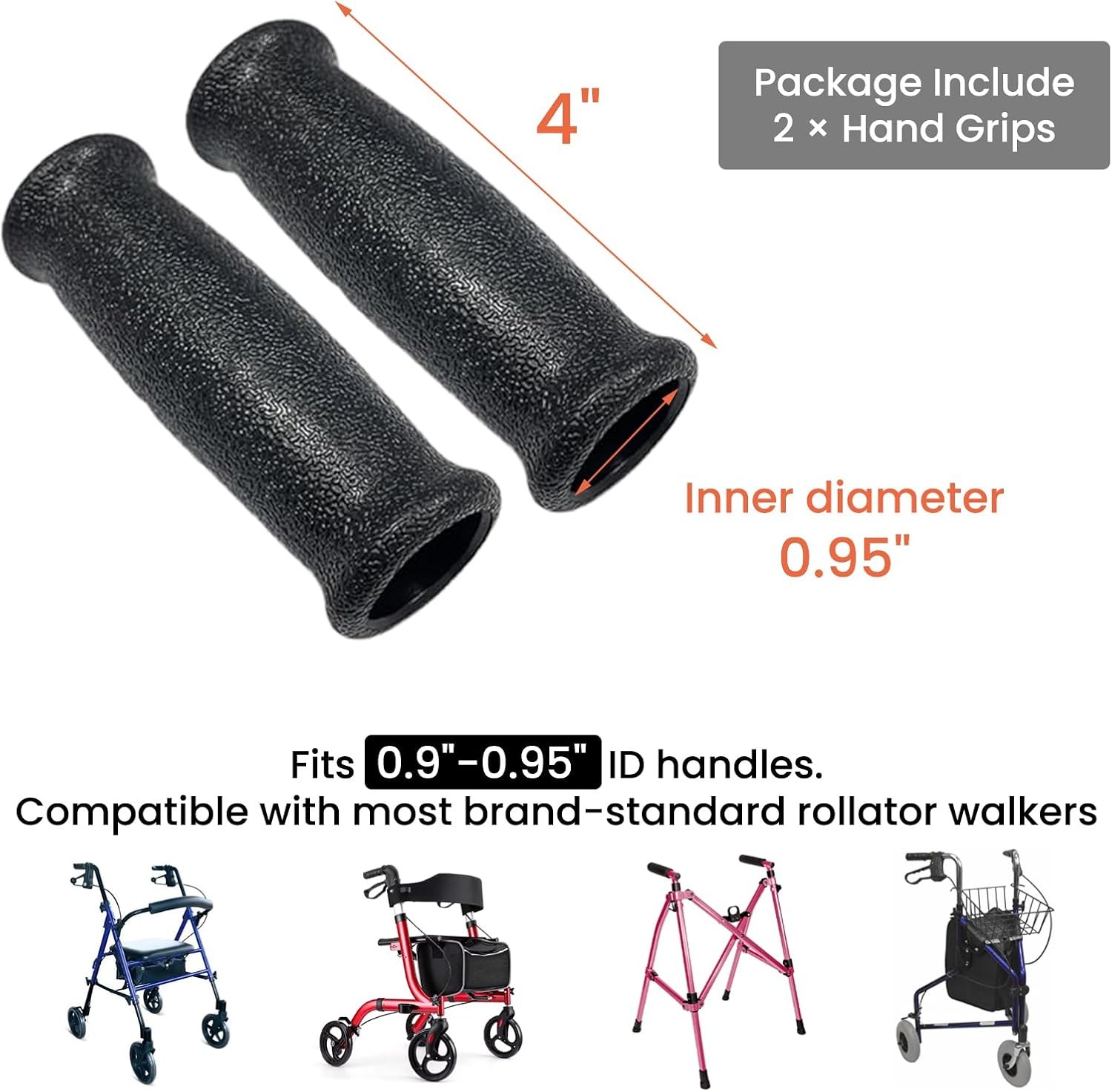 Rollator Hand Grips Replacement for Elderly & Disabled - Rolling Black-B