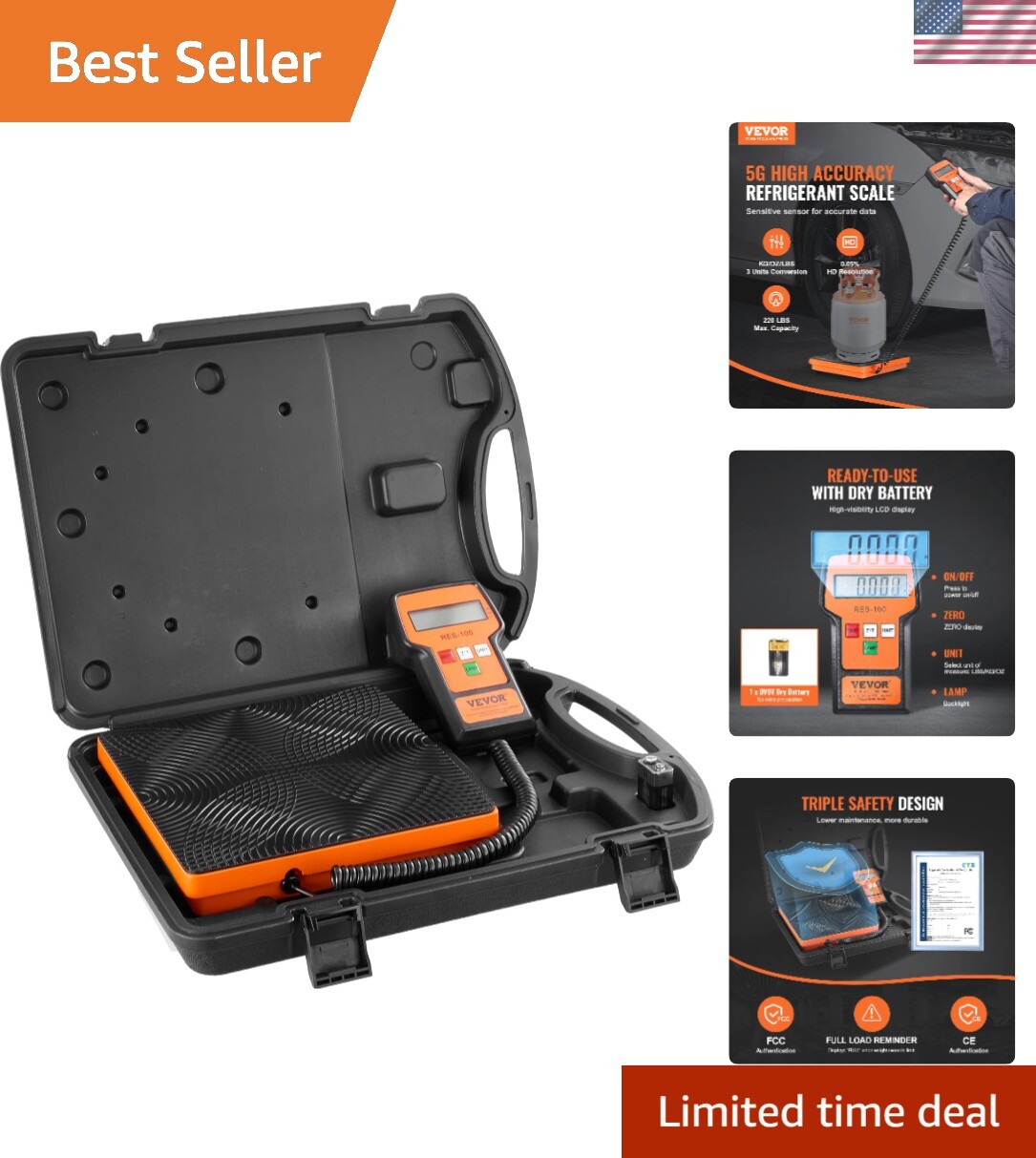 Easy-Read 220 lbs Refrigerant Charging Scale with Wired Remote & Safety Features