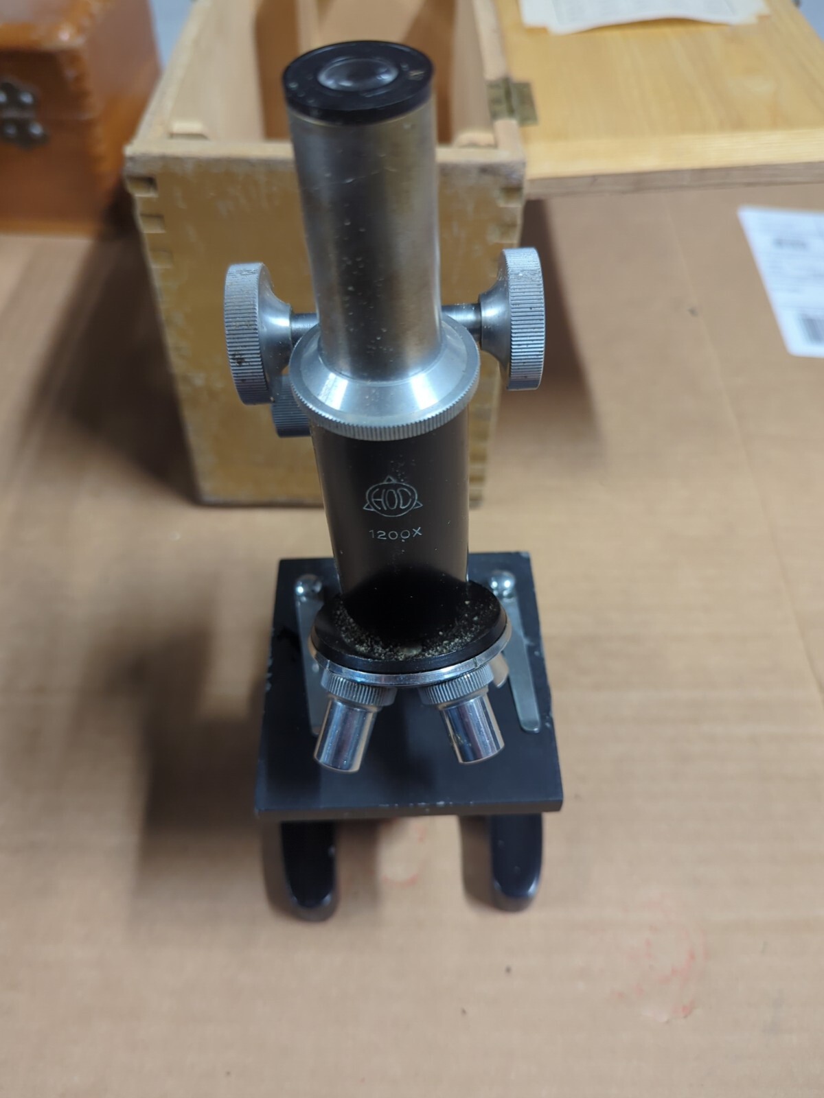 Vintage HOC Microscope 50x 100x 200x 300x w/Wooden Box, Glass Slides