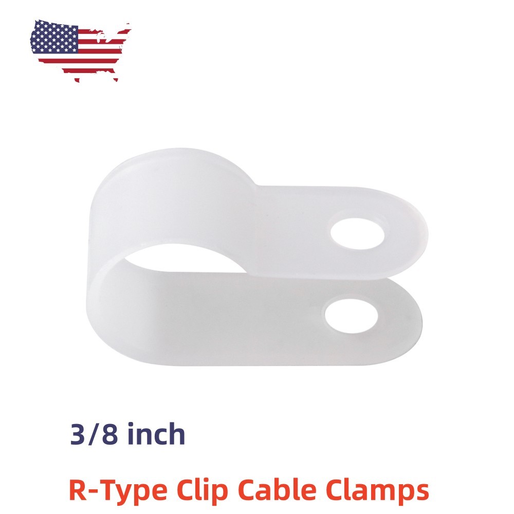 100pcs Nylon R Type 3/8" 9.5mm Cable Cord Wire Fastener Clamp Clip White US