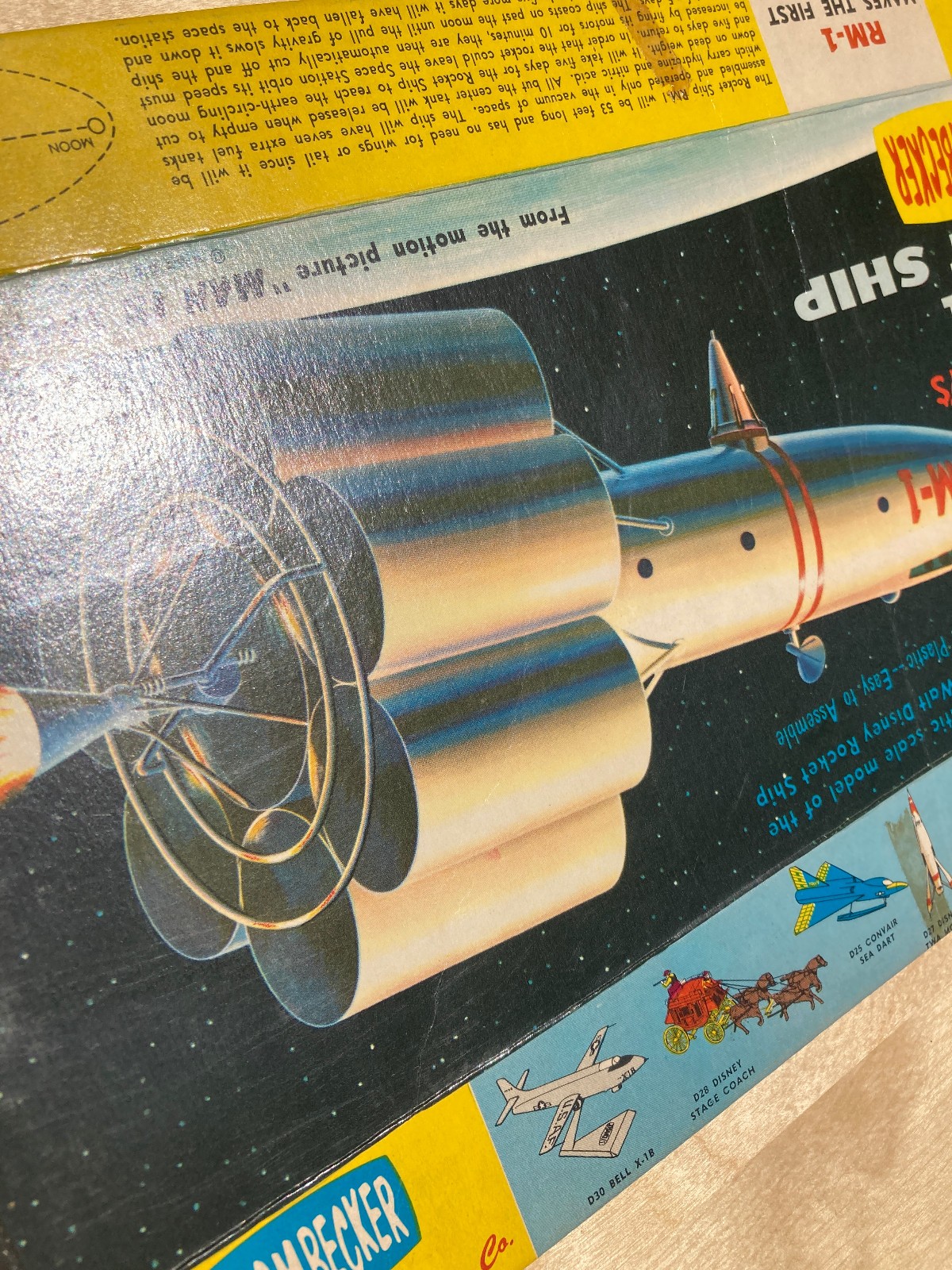 RARE DISNEY RM-1 ROCKET SHIP STROMBECKER MODEL, FLAT BOX TOP ONLY