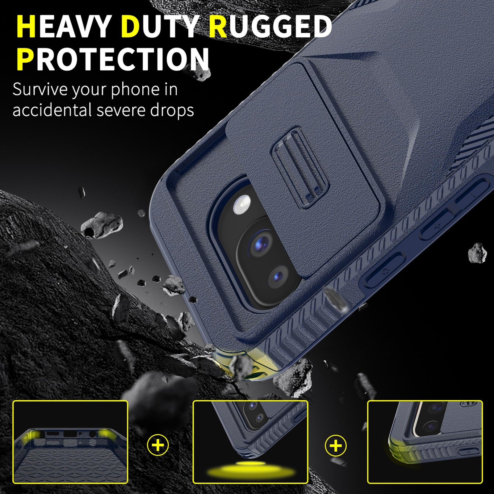 Google Pixel 9A Case Rugged Shockproof Slide Camera Cover with Screen Protector