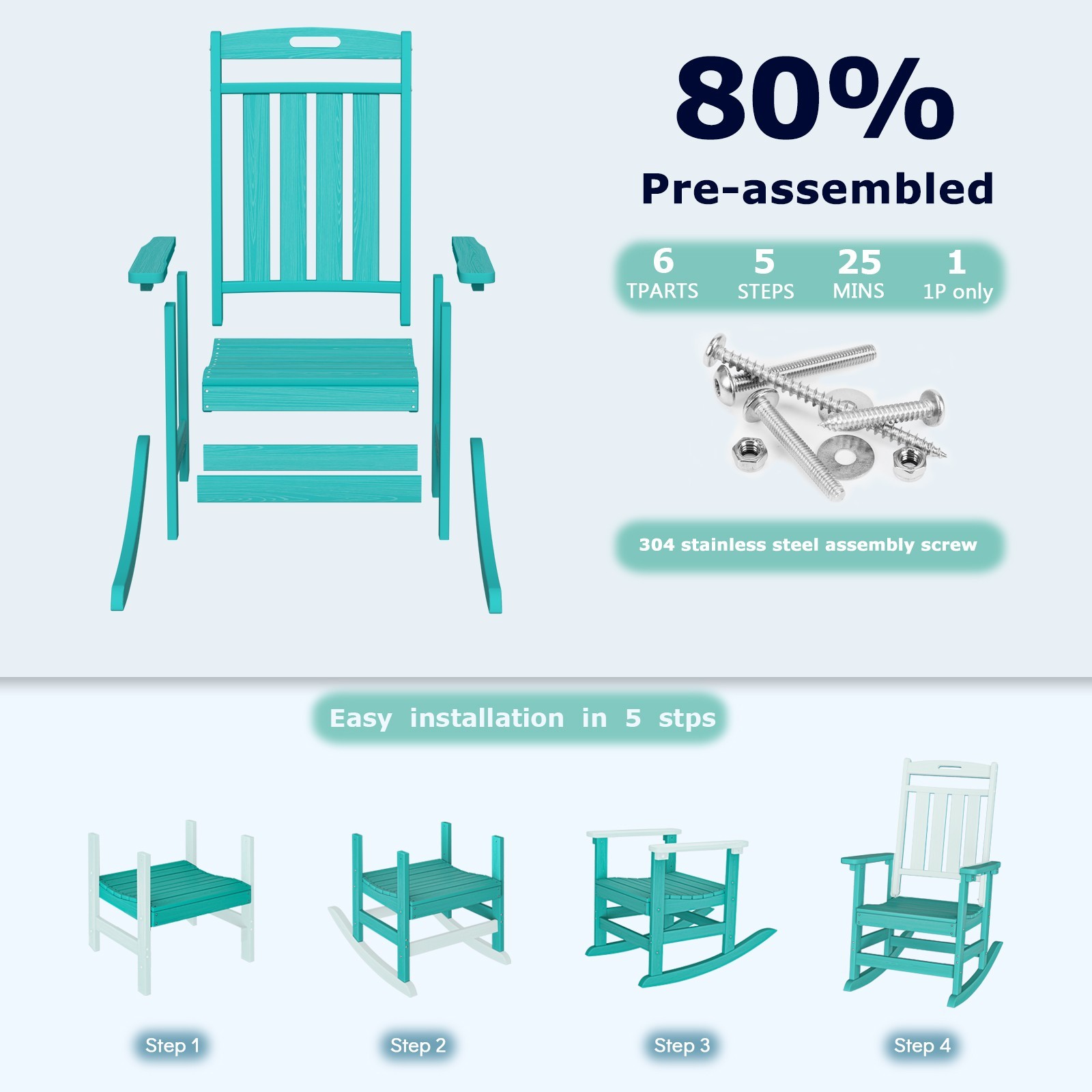 HDPE Rocking Chair Outdoor Porch Rocker High Back Weatherproof