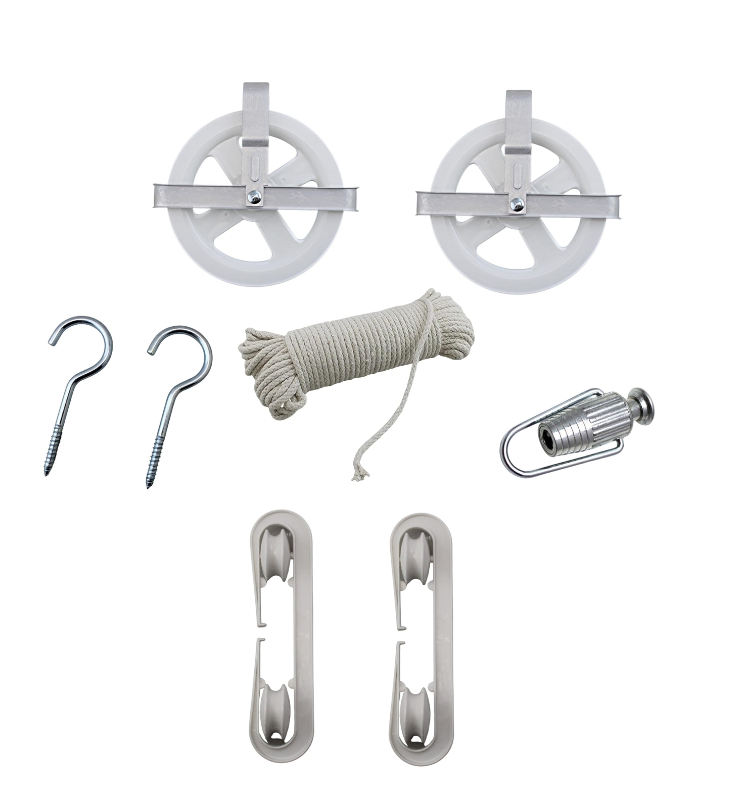 Complete Laundry Clothesline Kit - 100ft Cotton Rope Rustproof Pulleys Line T...