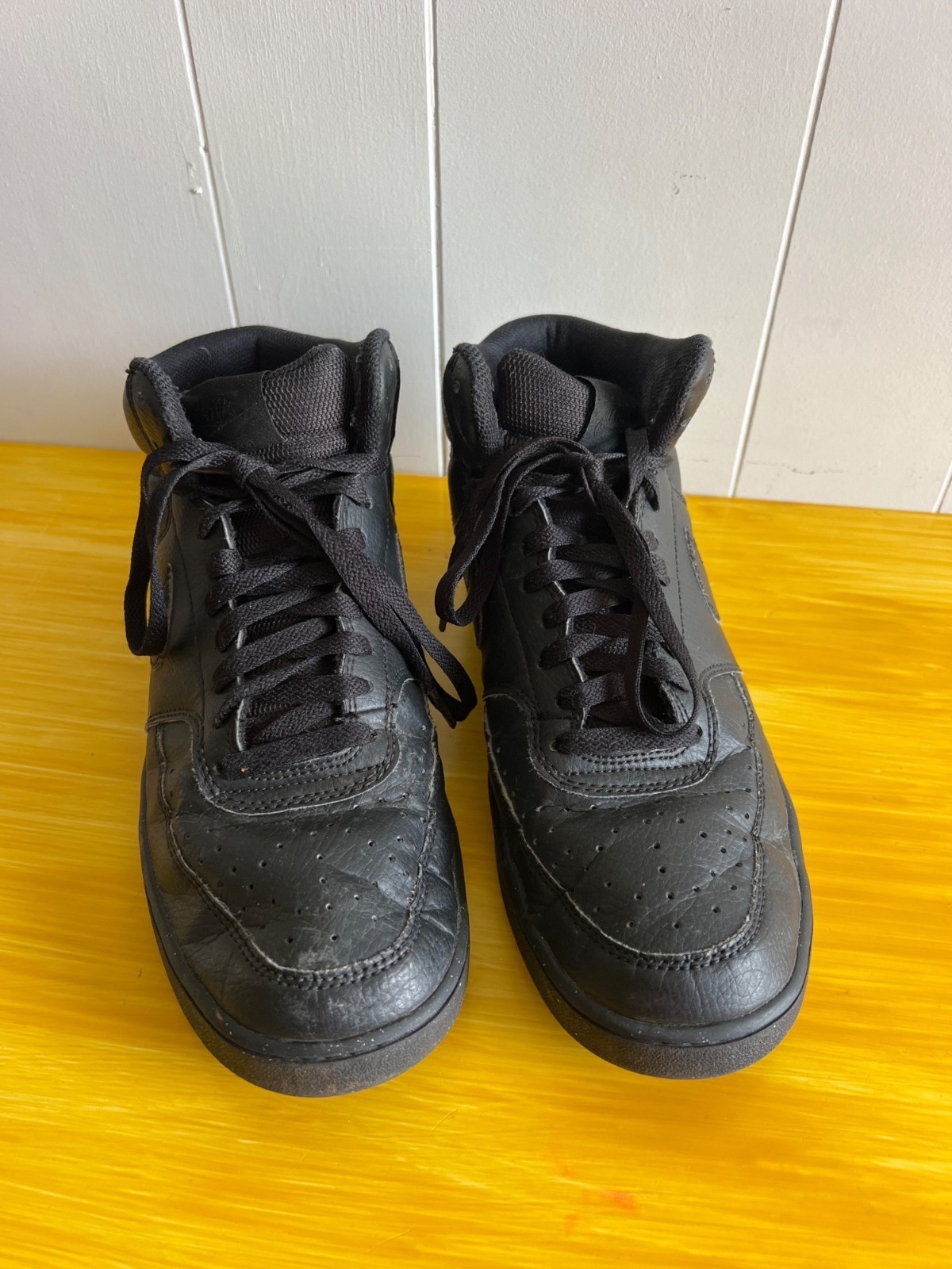 Nike Court Vision Triple Black Mens Black High-Top Leather Sneakers Size 9.5