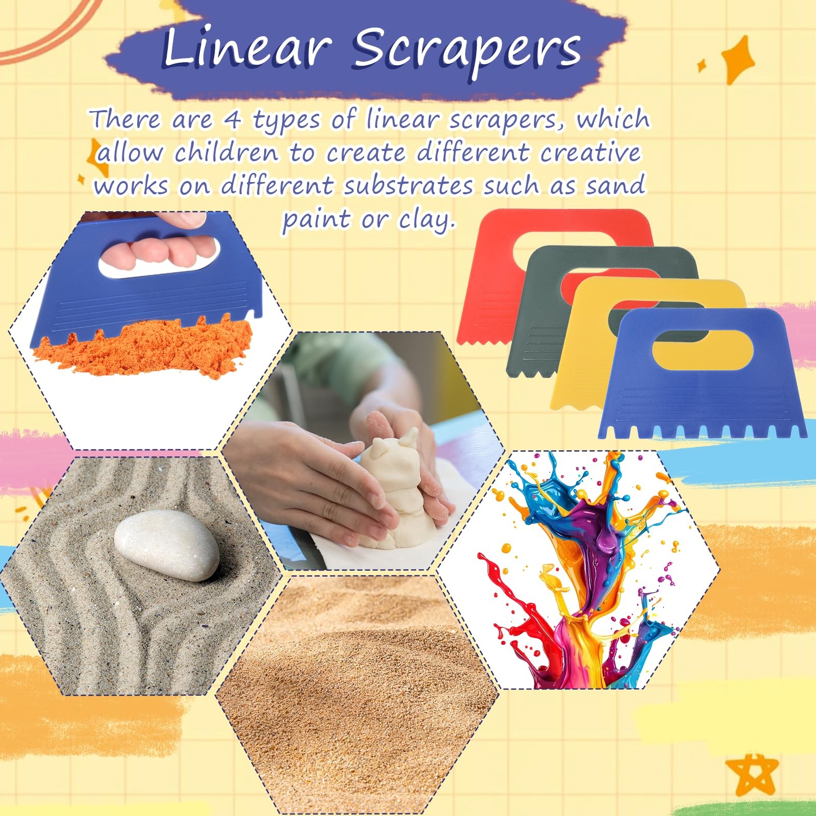 4 Pack Texture Tools for Plaster Plastic Paint Scraper Tool Medium, Colorful