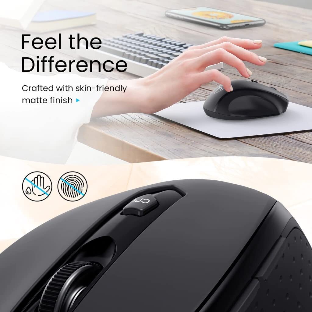 VicTsing Wireless Gaming Mouse Ergonomic 5 Adjustable DPI Levels 6 Buttons Black