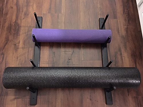 Classy Wood Foam Roller & Yoga Mat Storage Rack. Easy Wall Mount. Black Color