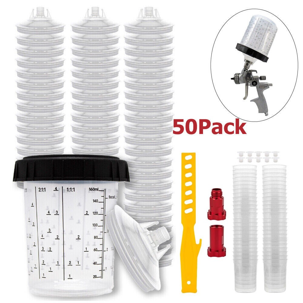 PPS CUPS Disposable Paint Spray Gun Cup Liners and Lid System (125 Mic) 50pack