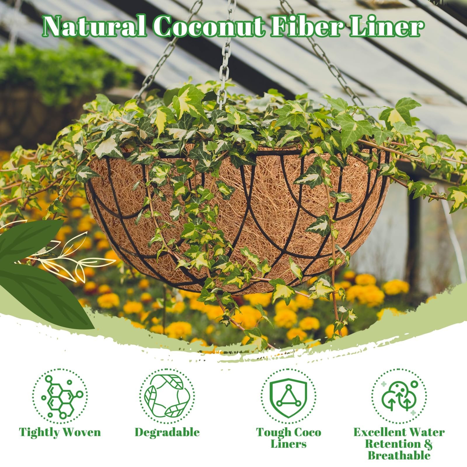 Riare 4 Pack 10 Inch Round Coco Liners Replacement, 100% Natural Coconut Coir...