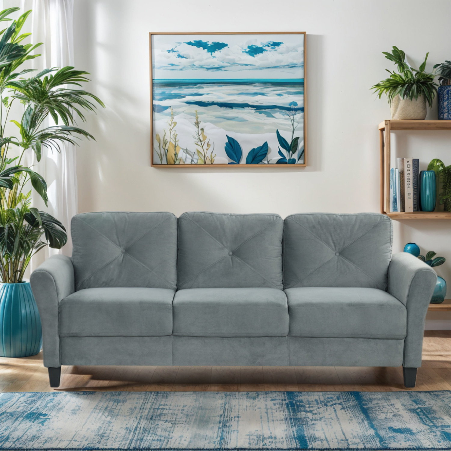 3 Seater Sofa Couch Upholstered Sofa Couch Home Living Room Furniture Gray/Black