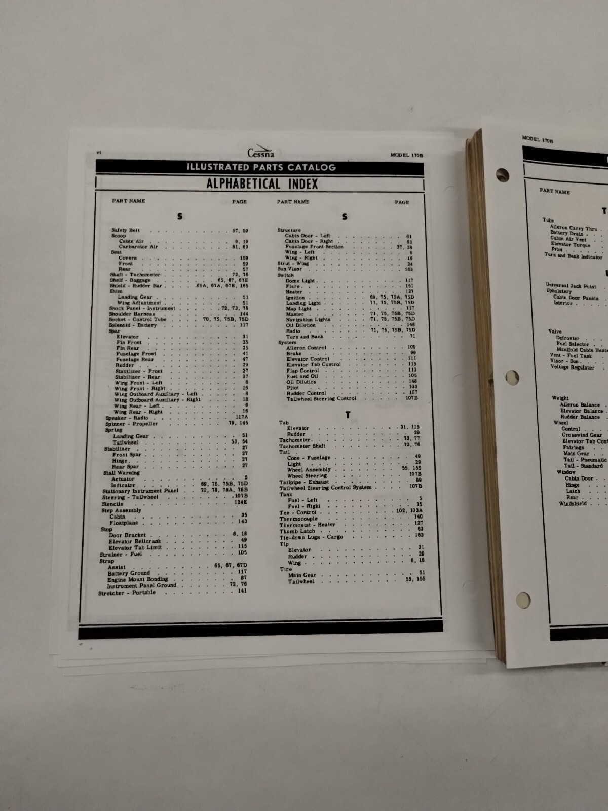 Cessna Model 170B Parts Catalog September 1, 1956-Original