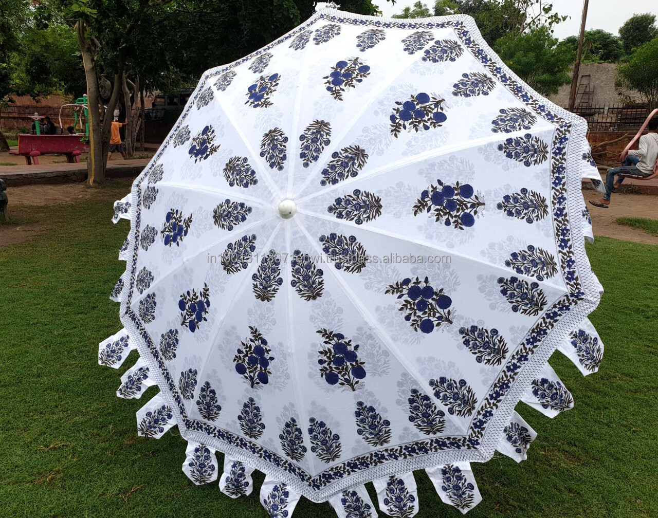 Umbrella Flower Printed Wedding Party Garden Umbrella Cotton Three Folded Large