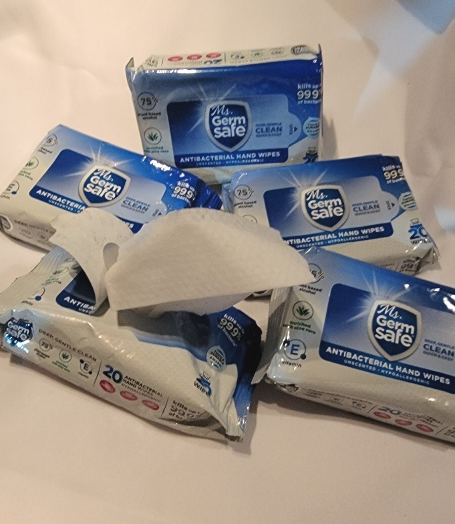 LOT OF 5 - Hand Sanitizing 75% Plant Based ,Aloe Vera ,Antibacterial Wipes 99.9%