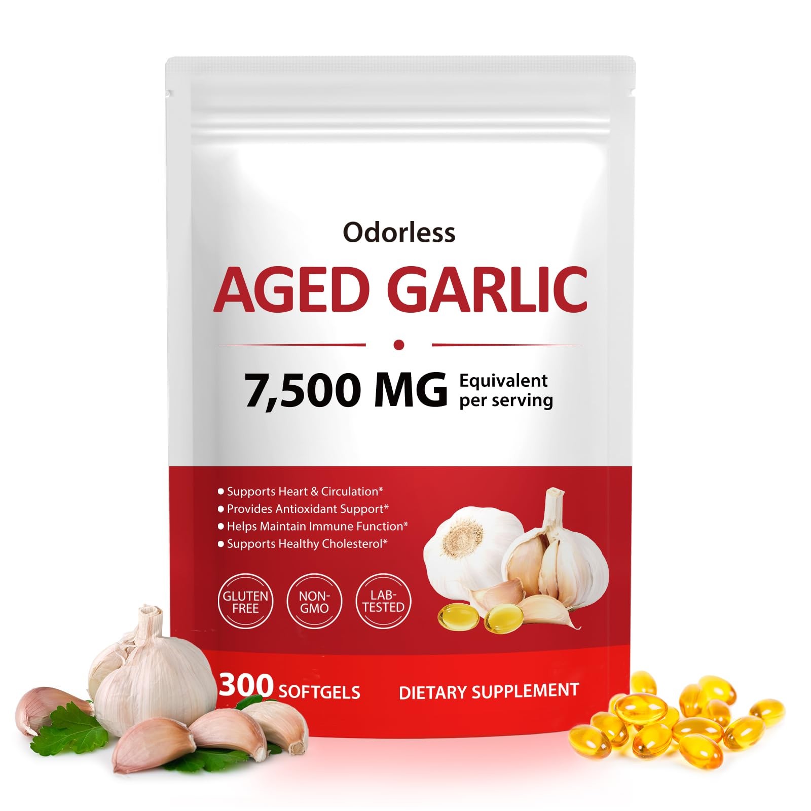 Odorless Aged Garlic Extract 7500mg 300 Softgels – Heart Immune Support