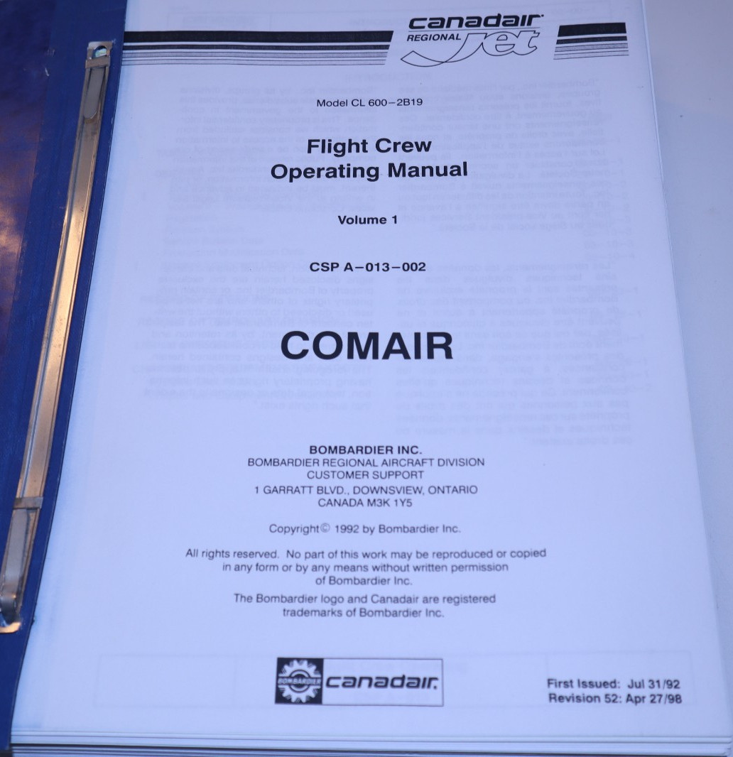 Comair Canadair CSP-A-013 Flight Crew Operating Manual Vol. 1 Aviation