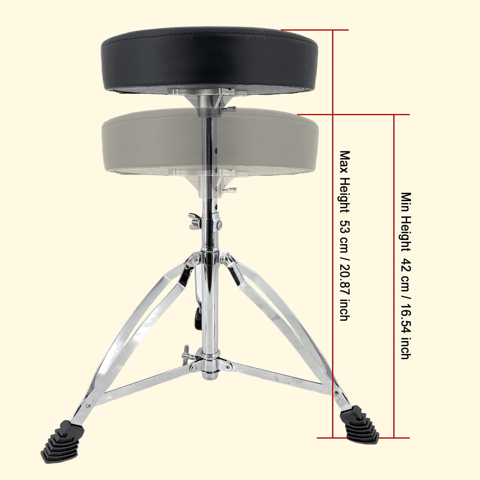 Adjustable Drum Throne Stool Leather Seat AntiSlip Feet Adults Drummers