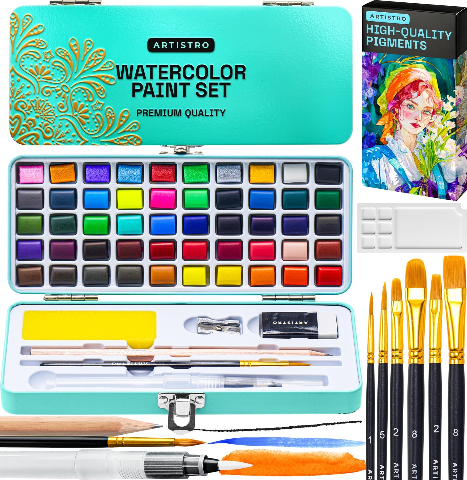 ARTISTRO 50 Color Watercolor Paint Set - Portable Portable, Multicolor