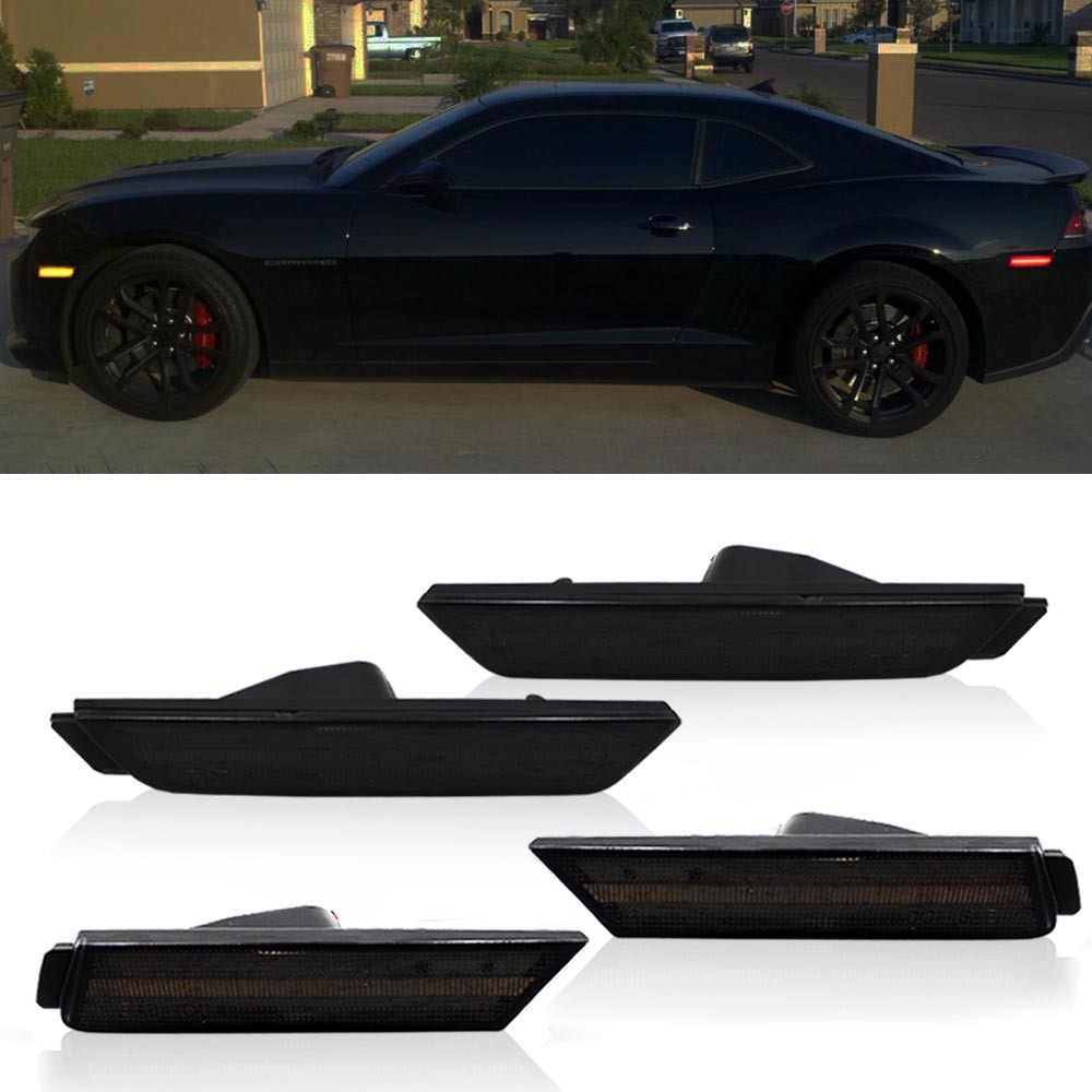 4X Smoked Lens Front &Rear Side Marker Lights Housing For 2010-2015 Chevy Camaro