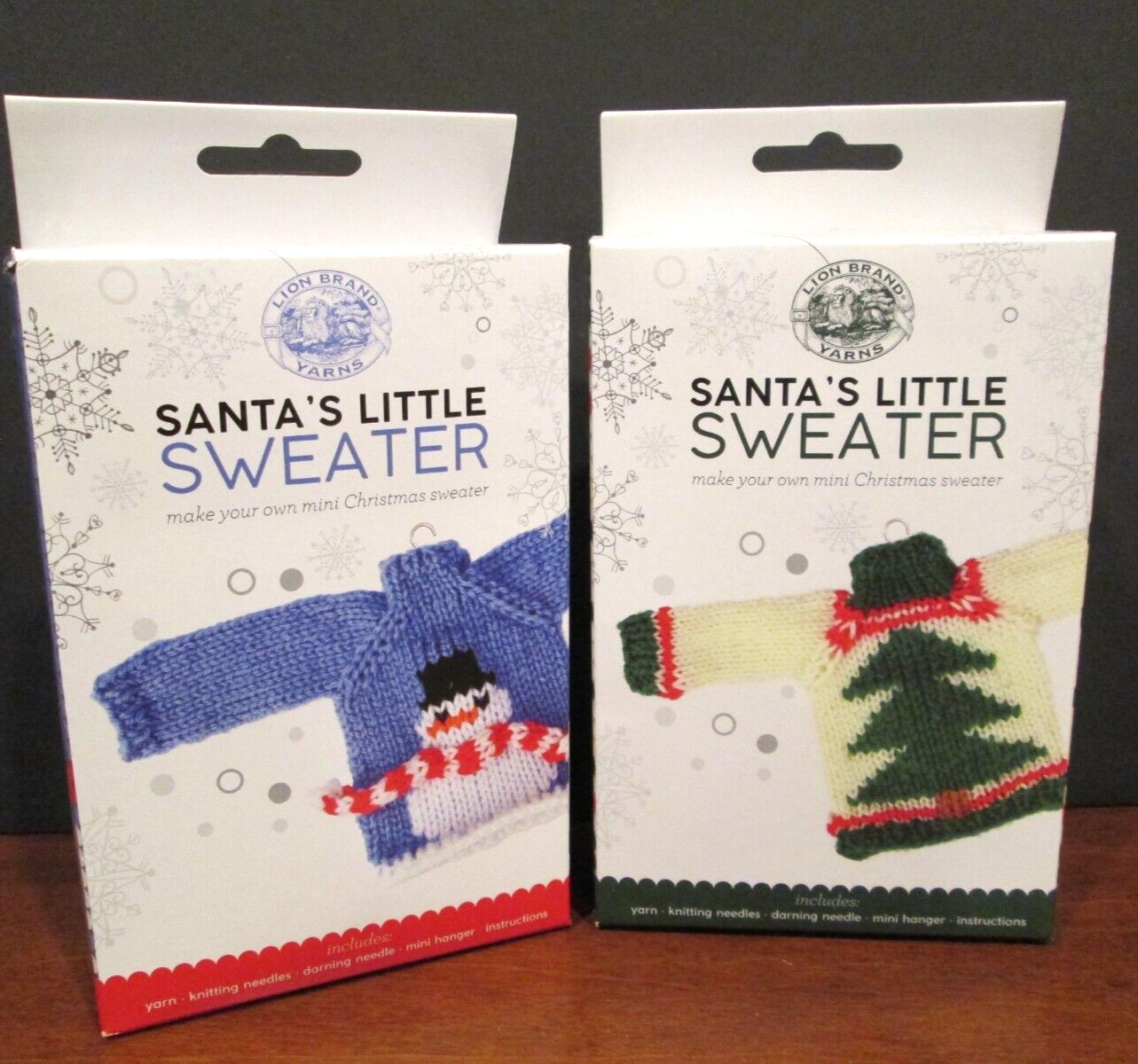 Lion Brand Yarn Santa’s Little Sweater Knit Ornament Kits Snowman Christmas Tree