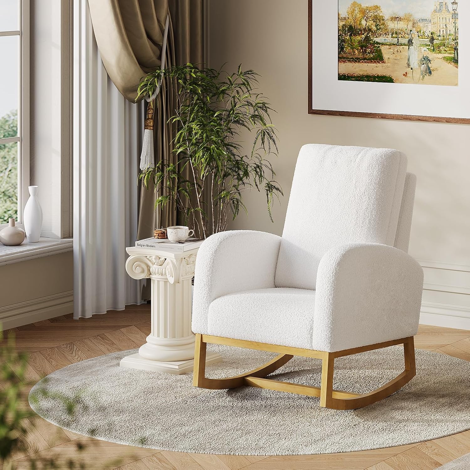 Upholstered Nursery Accent Chair with Wood Legs & Side Pockets Nursery Room