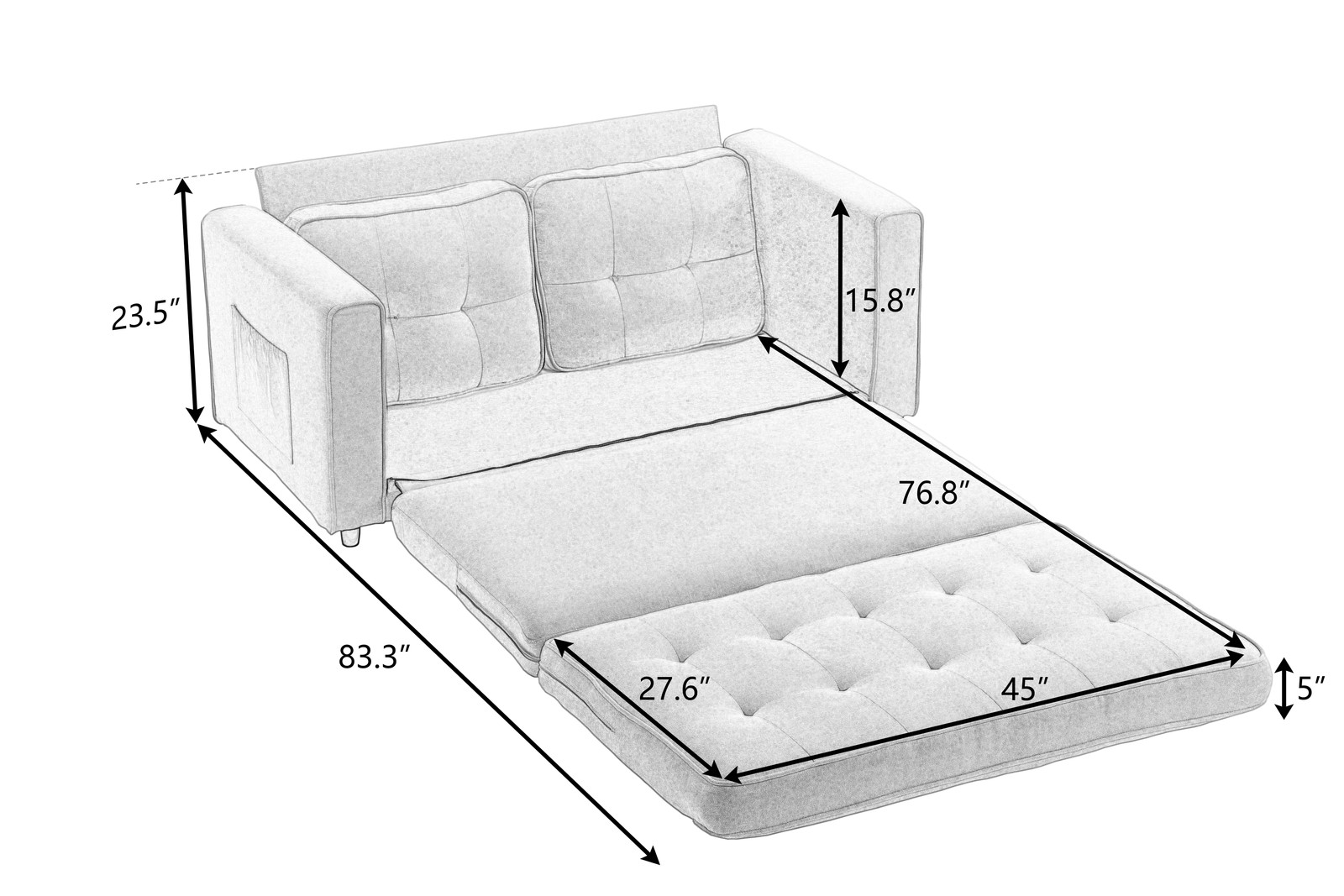 3 Fold Sofa,Convertible Futon Couch sleeper sofabed,Space saving loveseat,Pull O