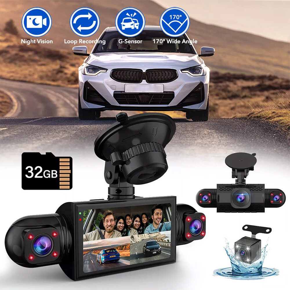 4 Channel Dash Cam 360° Dash Camera HD 1080P 4 Lens Driving Recorder w/32G Card