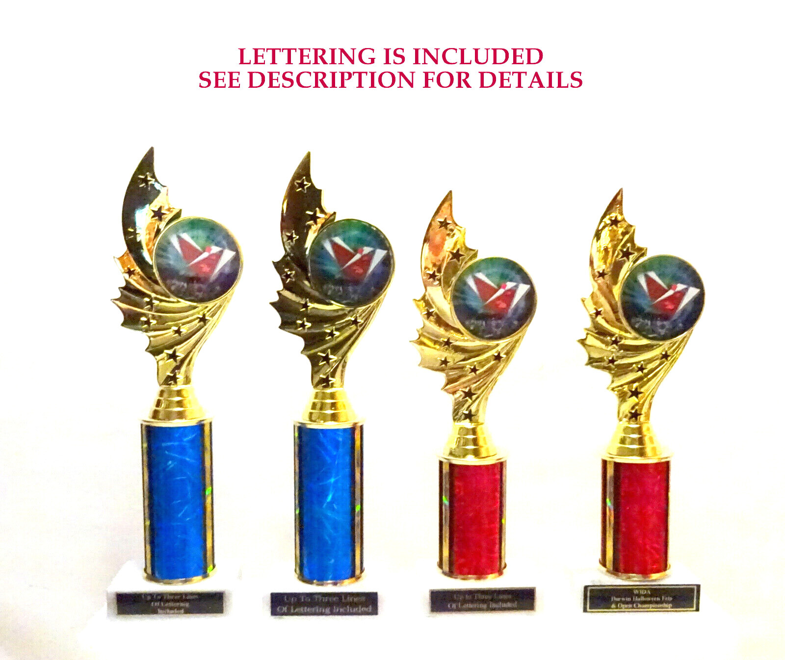 SET OF4 CORN HOLE TROPHIES CORN HOLE CHOICE OF 8 COLORS  1ST PLACE 2ND PLACE