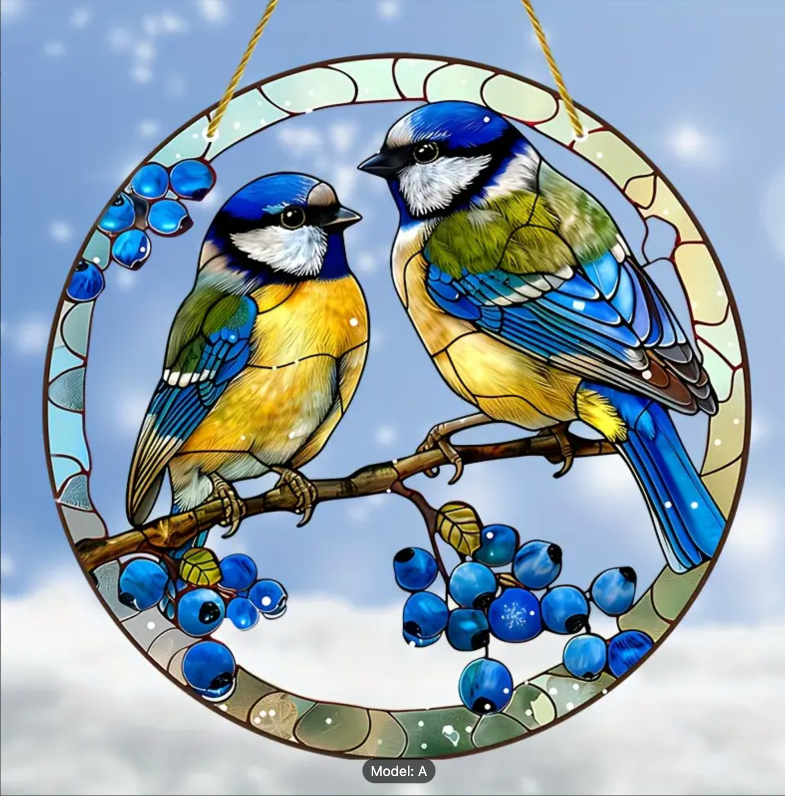 Beautiful Blue Tit Bird, Stained Glass Look, Acrylic Suncatcher -8" - Great Gift