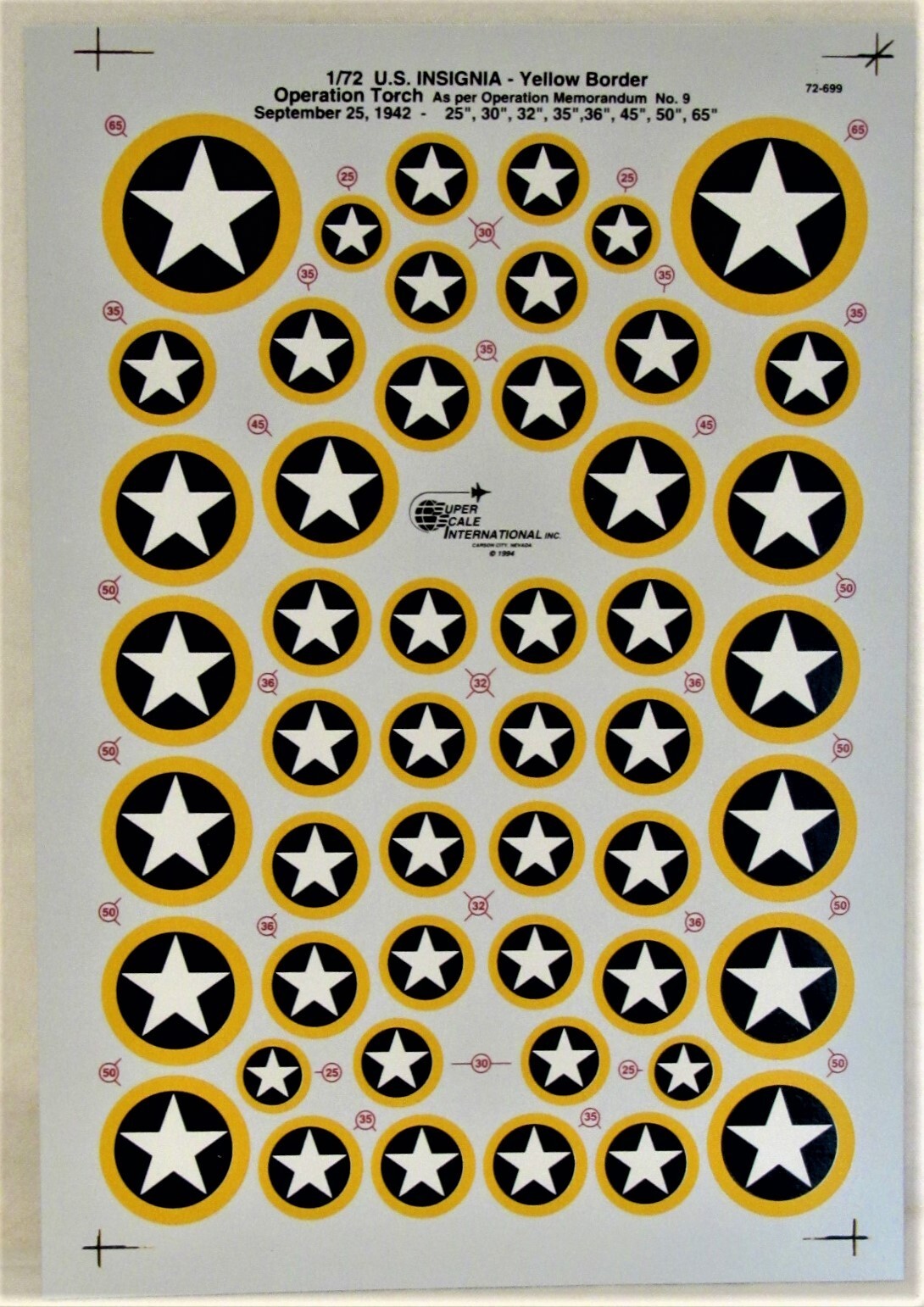 SuperScale #72-699 U.S. Insignia-Operation Torch 1:72 Decals - New