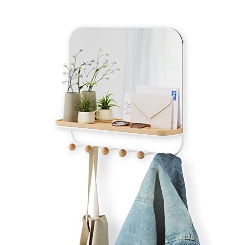 Umbra Estique Over-The-Door Multi-Use Organizer, W/Mirror, White