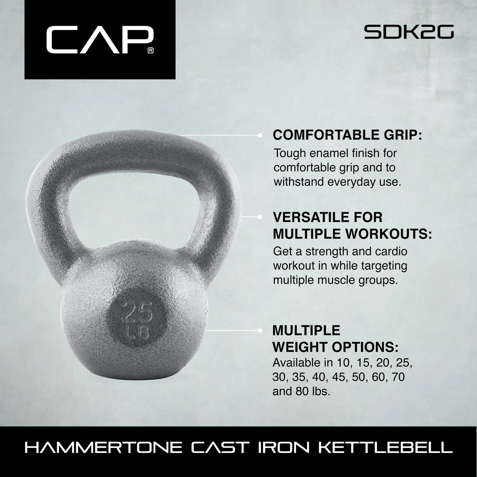 CAP Barbell 15lb Cast Iron Kettlebell, Single