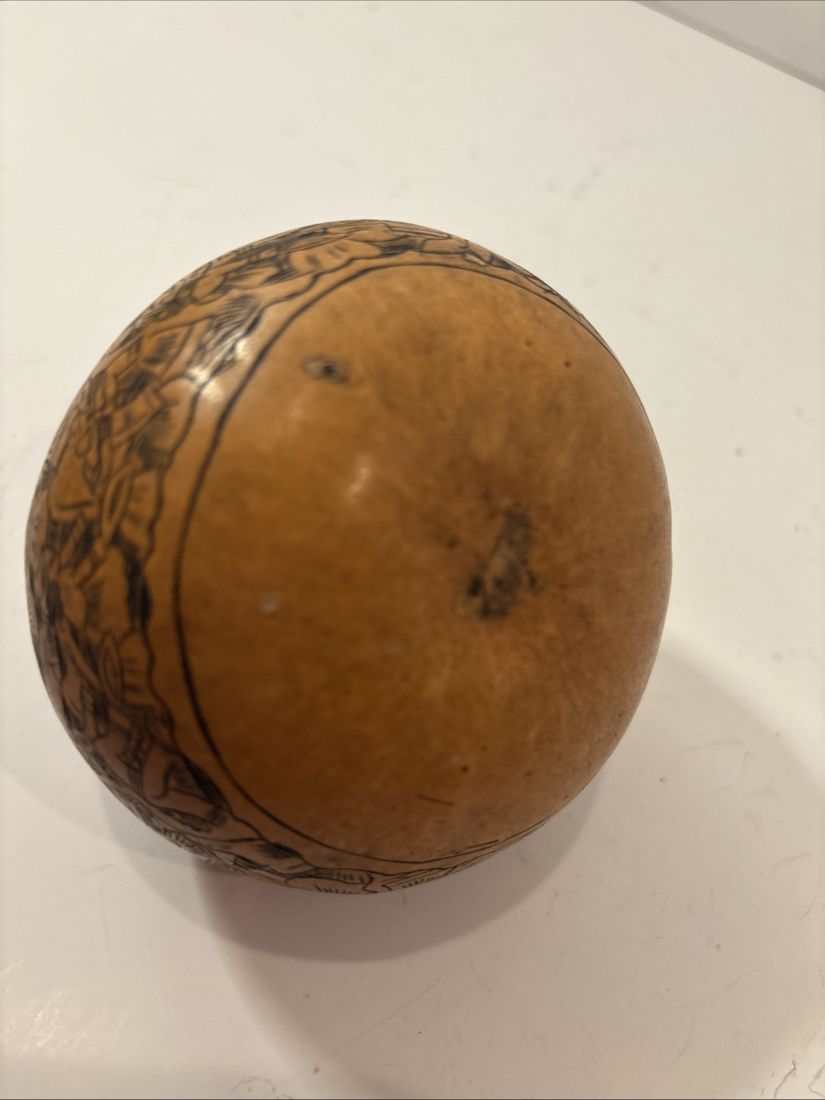 Vintage Peruvian Hand Carved Etched Gourd Folk Art Rattle