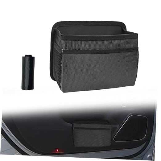 Car Trash Can, Foldable Mini Vehicle Trash Bin Garbage Organizer Holder black