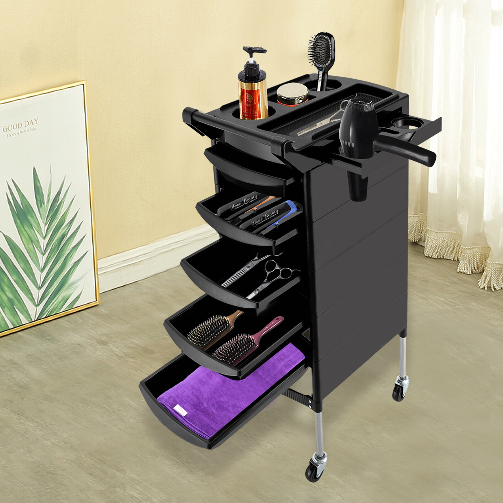 Beauty Salon Trolley Equipment Rolling Cart Tray Hair Styling Storage Station